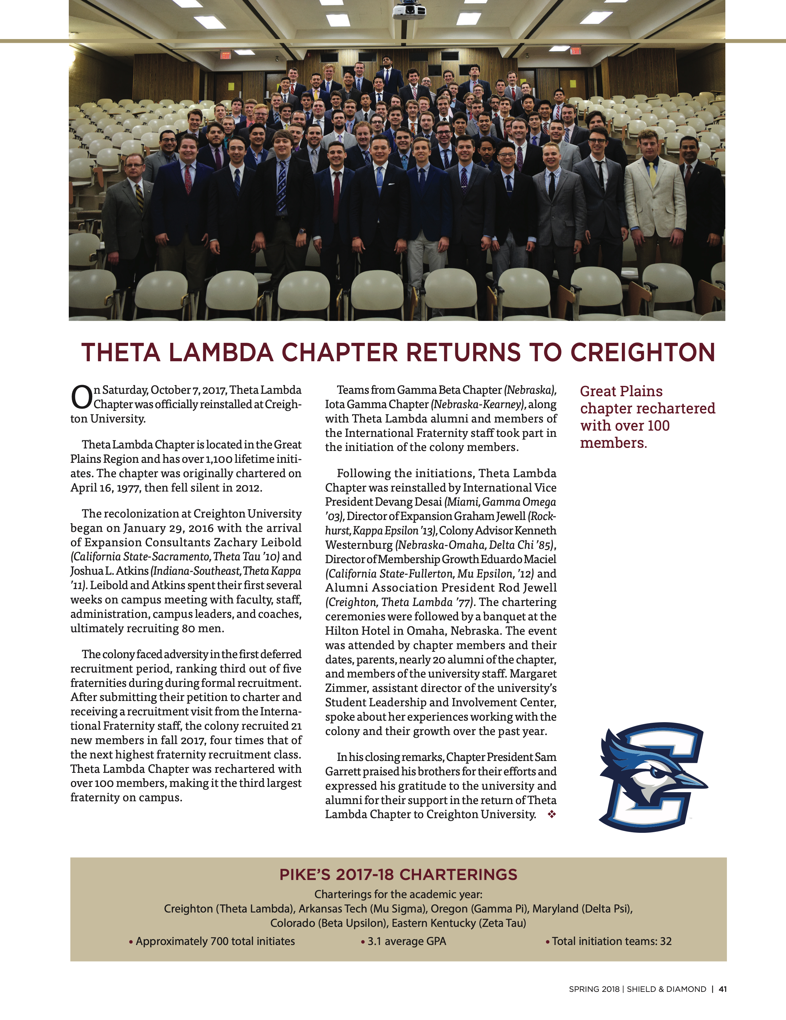 Expansion: Theta Lambda Chapter Returns to Creighton, Spring 2018